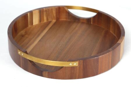 Natura Akasya Yuvarlak Gold Tutmalı Tepsi - Angelino Moda