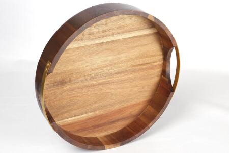 Natura Akasya Yuvarlak Gold Tutmalı Tepsi - 3