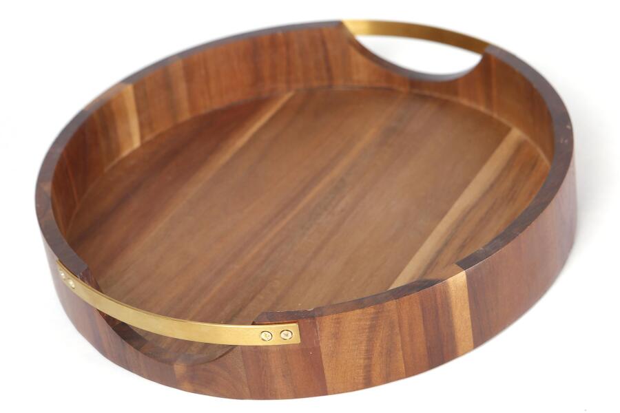 Natura Akasya Yuvarlak Gold Tutmalı Tepsi - 4