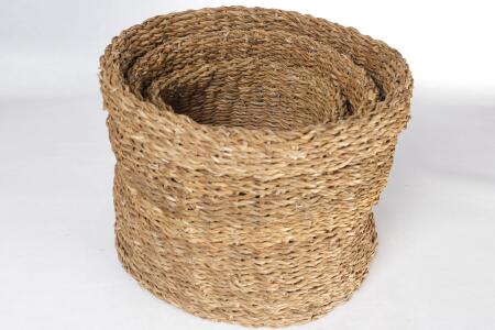 Natura Dekoratif Natural Renk Yuvarlak Seagrass Kare Hasır Sepet 3'lü Set - Angelino Moda (1)