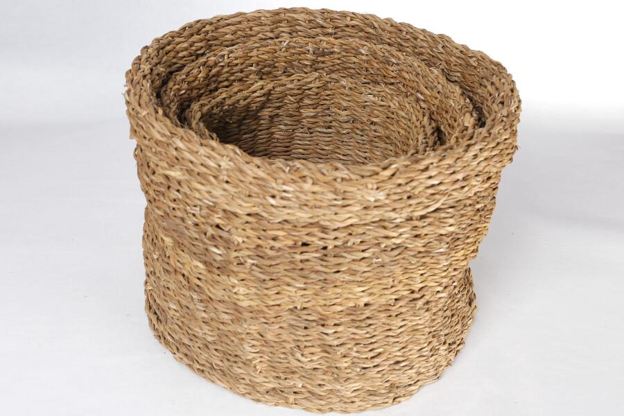Natura Dekoratif Natural Renk Yuvarlak Seagrass Kare Hasır Sepet 3'lü Set - 2