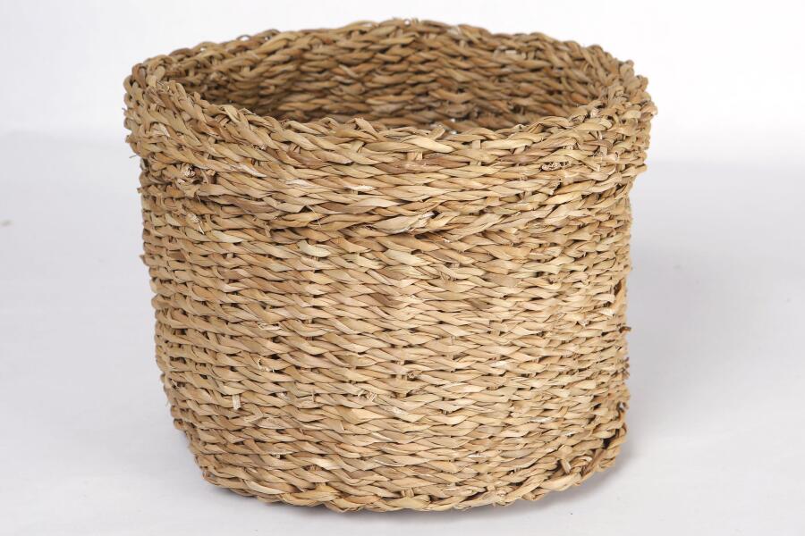 Natura Dekoratif Natural Renk Yuvarlak Seagrass Kare Hasır Sepet 3'lü Set - 4
