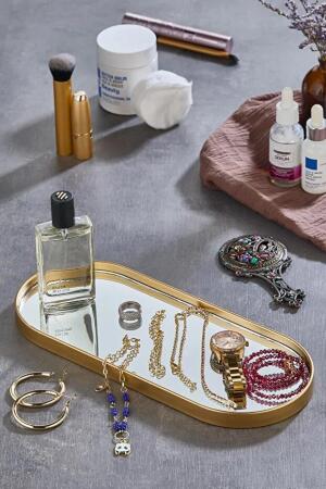 Oval Aynalı Gold 3'lü 12x30 İkramlık Kahve ve Çay Sunum Tepsisi (Çok Amaçlı) - Angelino Moda (1)