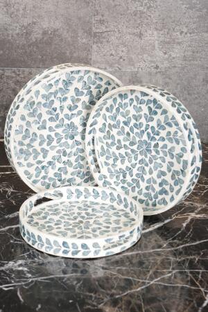 Sedefli 3'lü İndigo Mavi Detaylı Tepsi Seti - Angelino Moda (1)