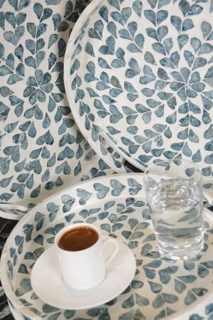 Sedefli 3'lü İndigo Mavi Detaylı Tepsi Seti - 4