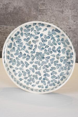 Sedefli 3'lü İndigo Mavi Detaylı Tepsi Seti - 5