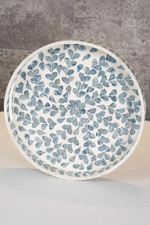 Sedefli 3'lü İndigo Mavi Detaylı Tepsi Seti - 5