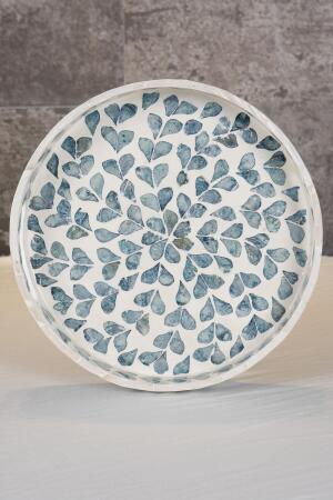 Sedefli 3'lü İndigo Mavi Detaylı Tepsi Seti - 6