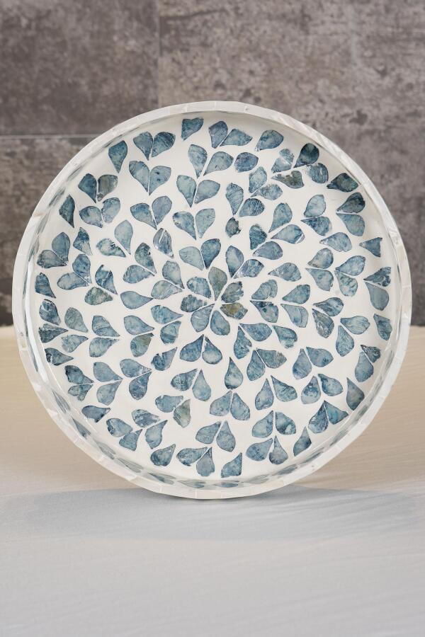 Sedefli 3'lü İndigo Mavi Detaylı Tepsi Seti - 6