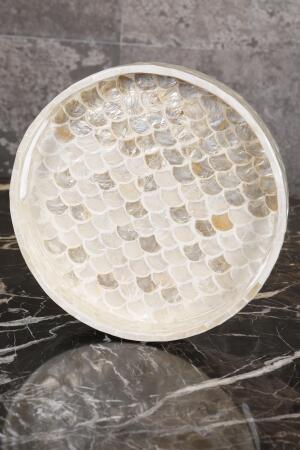 Sedefli 3'lü Krem Sedef Detaylı Tepsi Seti - Angelino Moda (1)