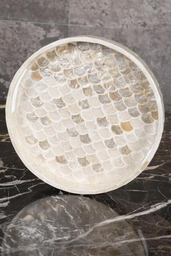 Sedefli 3'lü Krem Sedef Detaylı Tepsi Seti - 2