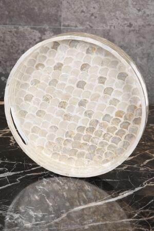 Sedefli 3'lü Krem Sedef Detaylı Tepsi Seti - 4