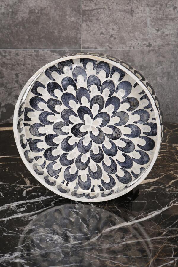 Sedefli 3'lü Siyah Beyaz Sedef Detaylı Tepsi Seti - 2