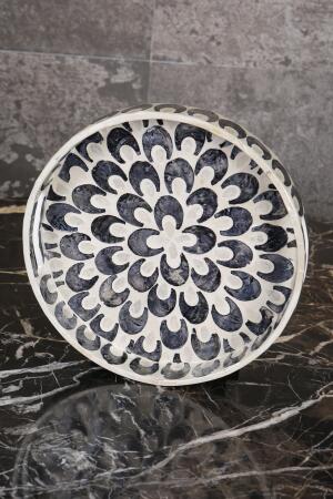 Sedefli 3'lü Siyah Beyaz Sedef Detaylı Tepsi Seti - 3