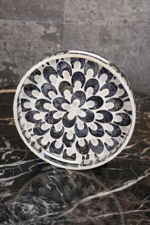 Sedefli 3'lü Siyah Beyaz Sedef Detaylı Tepsi Seti - 4