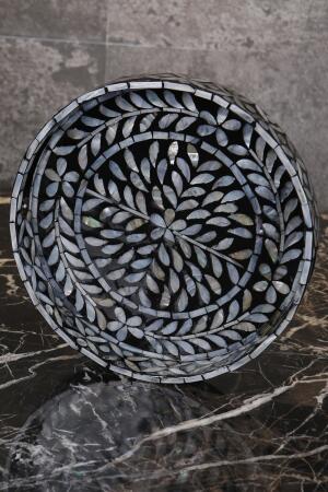 Sedefli 3'lü Siyah Sedef Detaylı Tepsi Seti - Angelino Moda (1)