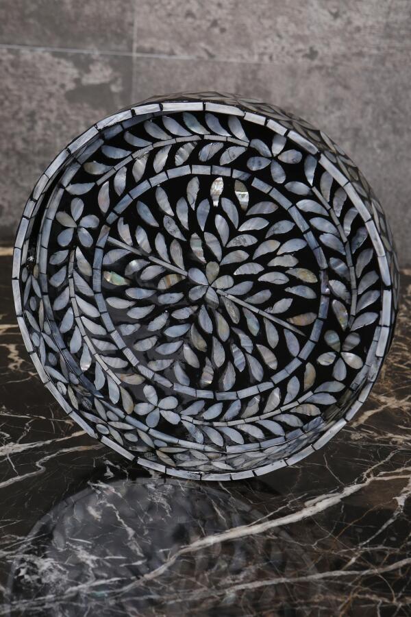 Sedefli 3'lü Siyah Sedef Detaylı Tepsi Seti - 2