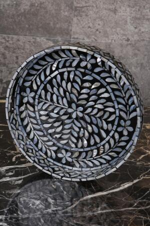 Sedefli 3'lü Siyah Sedef Detaylı Tepsi Seti - 3