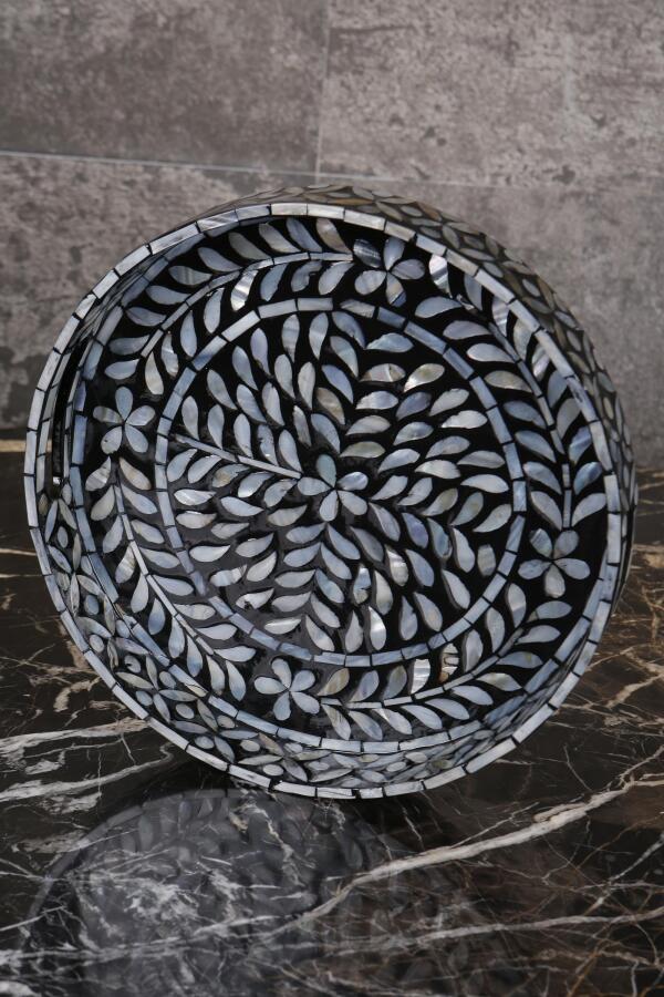 Sedefli 3'lü Siyah Sedef Detaylı Tepsi Seti - 3