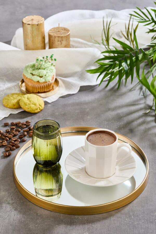 Yuvarlak Aynalı Gold 24x24 İkramlık Kahve ve Çay Sunum Tepsisi (Çok Amaçlı) - 1
