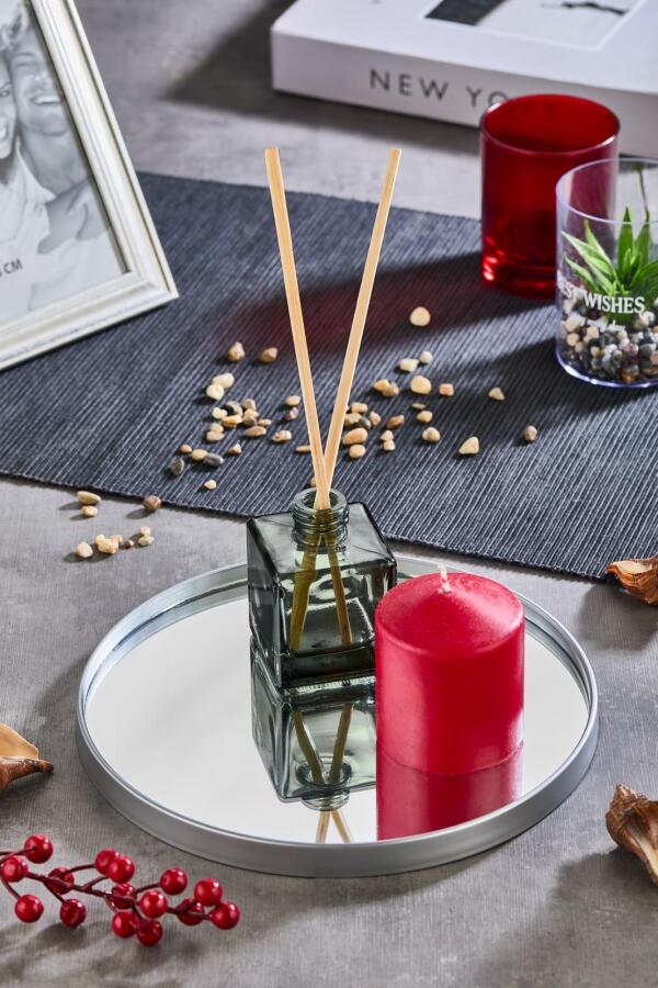 Yuvarlak Aynalı Gümüş 3'lü 24x24 İkramlık Kahve ve Çay Sunum Tepsisi (Çok Amaçlı) - 1