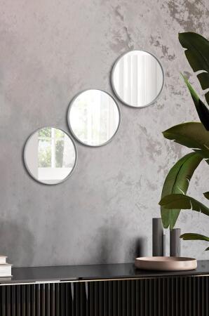 Yuvarlak Aynalı Gümüş 3'lü 24x24 İkramlık Kahve ve Çay Sunum Tepsisi (Çok Amaçlı) - Angelino Moda (1)