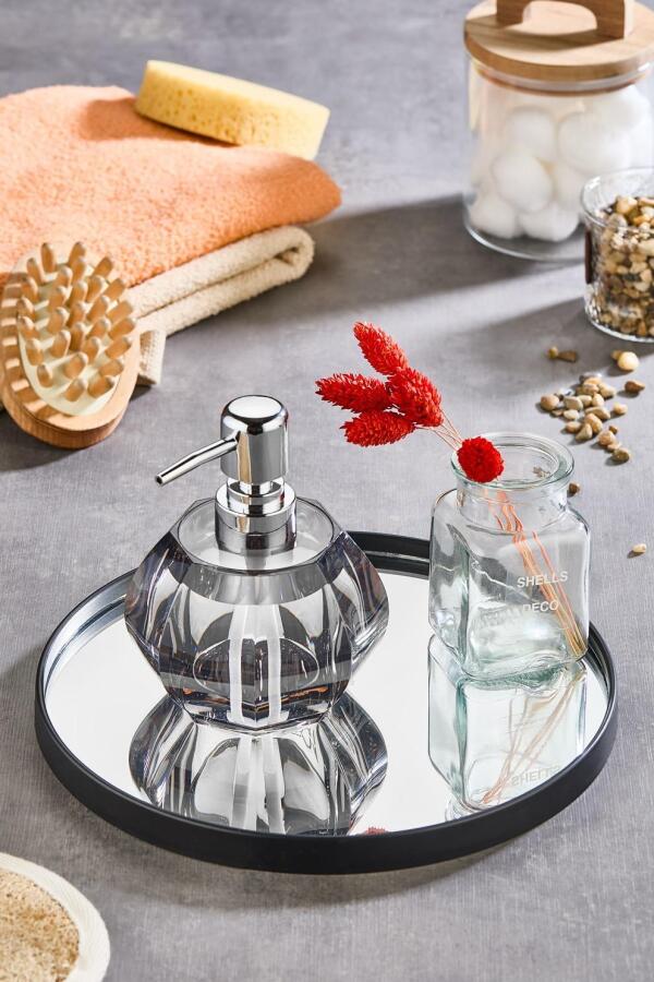 Yuvarlak Aynalı Siyah 24x24 İkramlık Kahve ve Çay Sunum Tepsisi (Çok Amaçlı) - 1