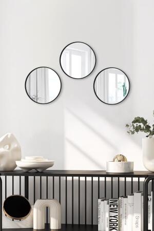 Yuvarlak Aynalı Siyah 3'lü 24x24 İkramlık Kahve ve Çay Sunum Tepsisi (Çok Amaçlı) - Angelino Moda (1)