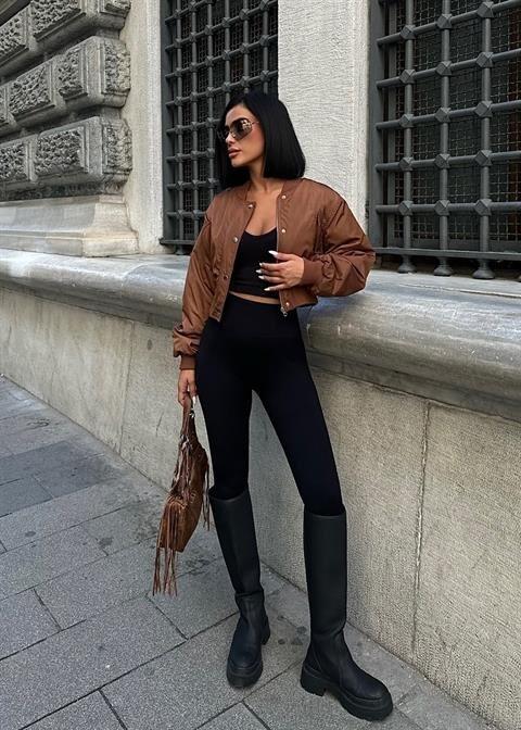 Miecka Crop Bomber Ceket 7022-8 - 4