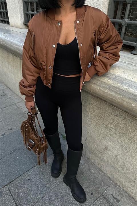 Miecka Crop Bomber Ceket 7022-8 - 5