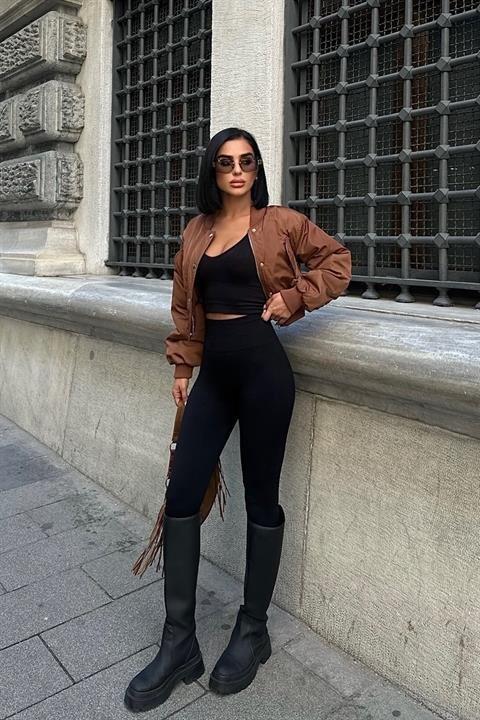 Miecka Crop Bomber Ceket 7022-8 - 7