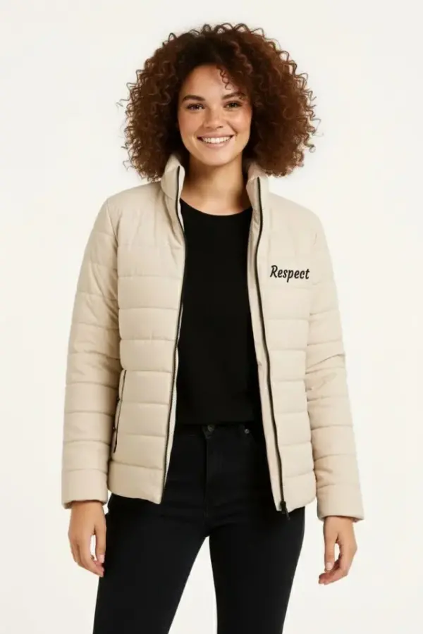 Mikro Su İtici Kapitone Baskılı Astarlı Fermuarlı Bomber Mont - Bej - 4