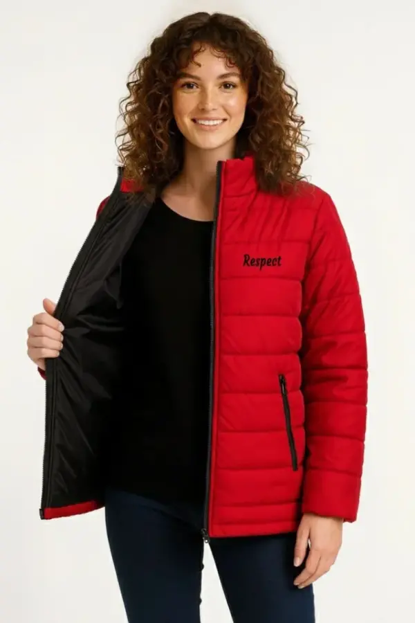 Mikro Su İtici Kapitone Baskılı Astarlı Fermuarlı Bomber Mont - Kırmızı - 1