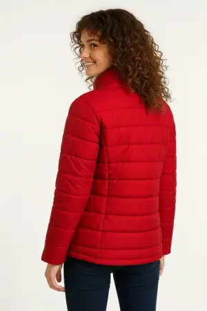 Mikro Su İtici Kapitone Baskılı Astarlı Fermuarlı Bomber Mont - Kırmızı - ANGELINO BuyukBedeniz (1)