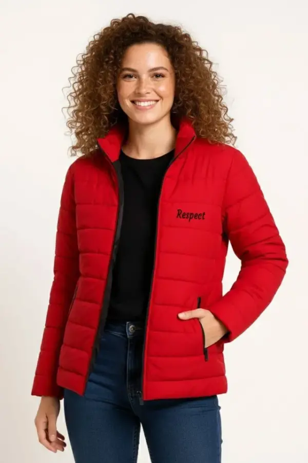 Mikro Su İtici Kapitone Baskılı Astarlı Fermuarlı Bomber Mont - Kırmızı - 3