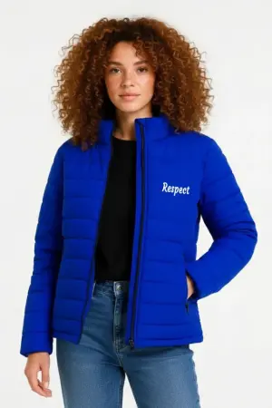 Mikro Su İtici Kapitone Baskılı Astarlı Fermuarlı Bomber Mont - Saks Mavisi - 1