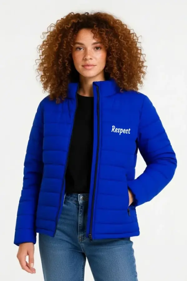 Mikro Su İtici Kapitone Baskılı Astarlı Fermuarlı Bomber Mont - Saks Mavisi - 1