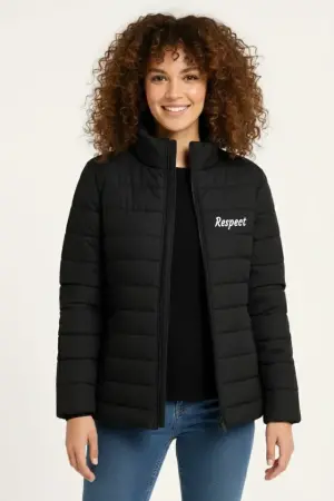 Mikro Su İtici Kapitone Baskılı Astarlı Fermuarlı Bomber Mont - Siyah - 3