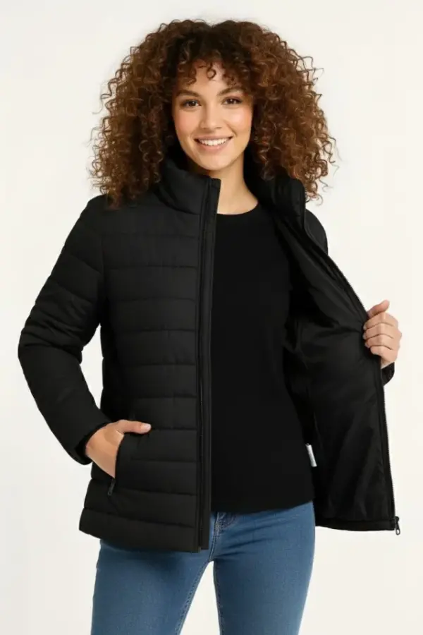 Mikro Su İtici Kapitone Baskılı Astarlı Fermuarlı Bomber Mont - Siyah - 4