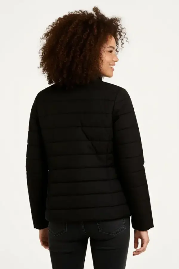 Mikro Su İtici Kapitone Baskılı Astarlı Fermuarlı Bomber Mont - Siyah - 2