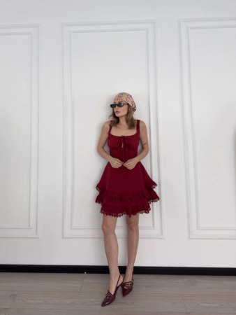 Mini Askılı Elbise - Bordo - 1