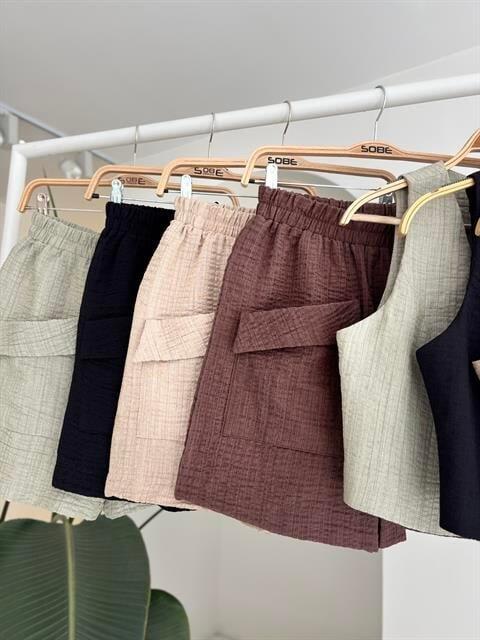 Mini Yelekli Şortlu Keten Takım 10176-08 - 14