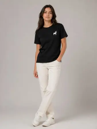 Minimal Geyik Logolu Tişört Bisiklet Yaka Kısa Kol Yazlık T-Shirt - Siyah - 2