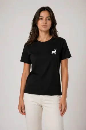 Minimal Geyik Logolu Tişört Bisiklet Yaka Kısa Kol Yazlık T-Shirt - Siyah - 3