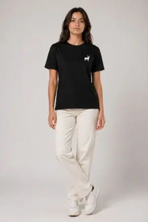 Minimal Geyik Logolu Tişört Bisiklet Yaka Kısa Kol Yazlık T-Shirt - Siyah - 4