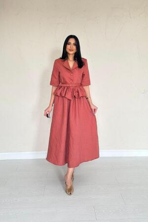 Moccah İnce Kemerli Fırfırlı Ceket Ve Büzgülü Etek Takım - ANGELINO BuyukBedeniz (1)