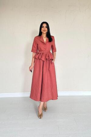 Moccah İnce Kemerli Fırfırlı Ceket Ve Büzgülü Etek Takım - 3