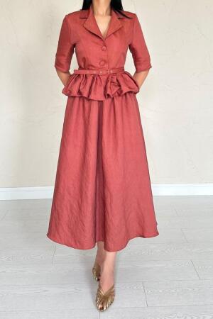 Moccah İnce Kemerli Fırfırlı Ceket Ve Büzgülü Etek Takım - 4