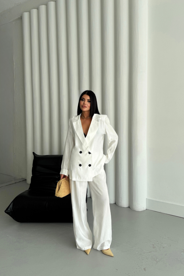 MODAL 4 DÜĞME ASTARSIZ CEKET - PANTOLON TAKIM - Beyaz - 2
