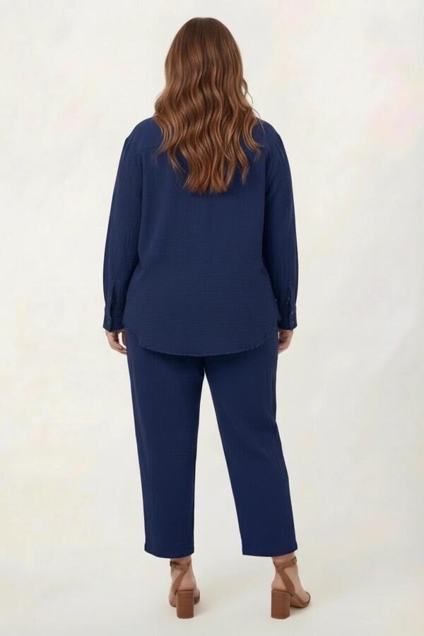 Müslin Kumaş Büyük Beden Gömlek Lacivert - 5